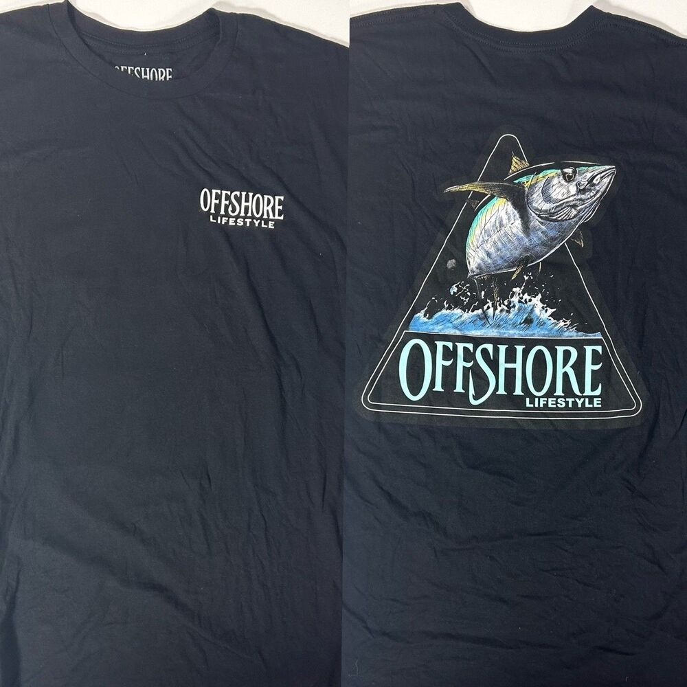 NWT L Offshore Lifestyle Fishing Tuna Shirt Black Beach Surf Ocean